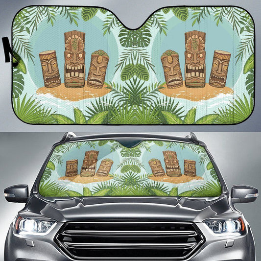  Hawaiian Car Sun Shade Tiki Wood Island Forest Green Windshield Sun Shade