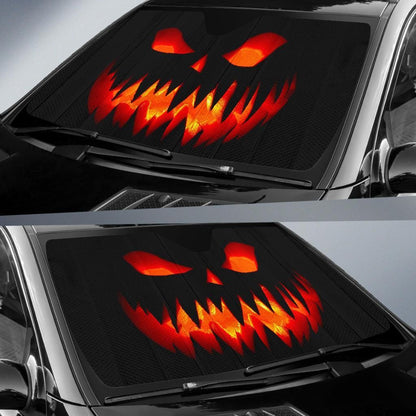  Halloween Car Sun Shade Halloween Lantern Scary Pumpkin Black Windshield Sun Shade