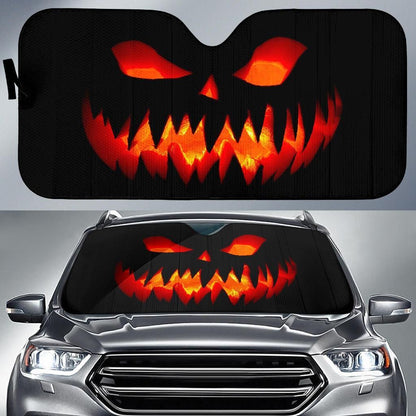  Halloween Car Sun Shade Halloween Lantern Scary Pumpkin Black Windshield Sun Shade