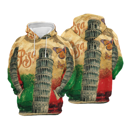  Italy Hoodie Italy Pride Vintage Pisa Tower Painting Butterfly Green Red Hoodie Apparel Adult Unisex Full Print