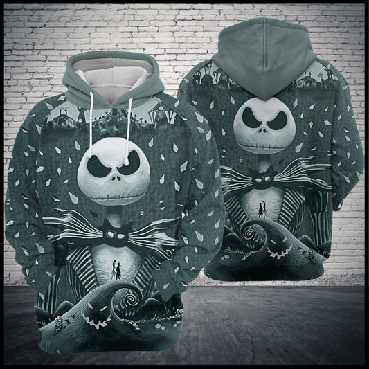  Nightmare Before Christmas Hoodie Jack Skellington With Sally White Grey Hoodie Full Print Adult