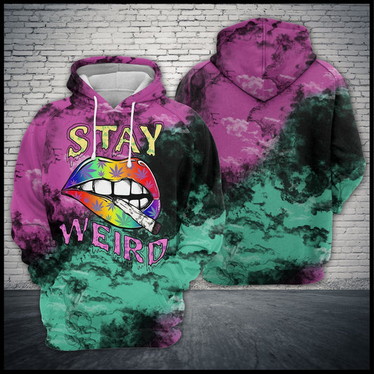  Hippie Hoodie Stay Weird Smoking Lips Purple Blue Smoke Hoodie Apparel Colorful Unisex Full Print