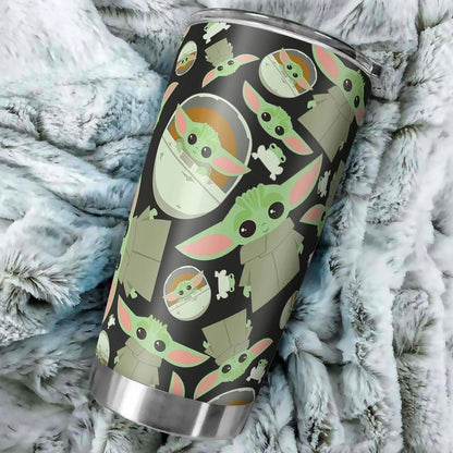  SW Tumbler 20 Oz Baby Yoda Grogu Cute Frog Pattern Black Tumbler Cup 20 Oz Travel Mug