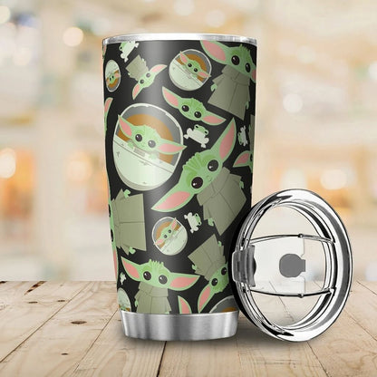  SW Tumbler 20 Oz Baby Yoda Grogu Cute Frog Pattern Black Tumbler Cup 20 Oz Travel Mug