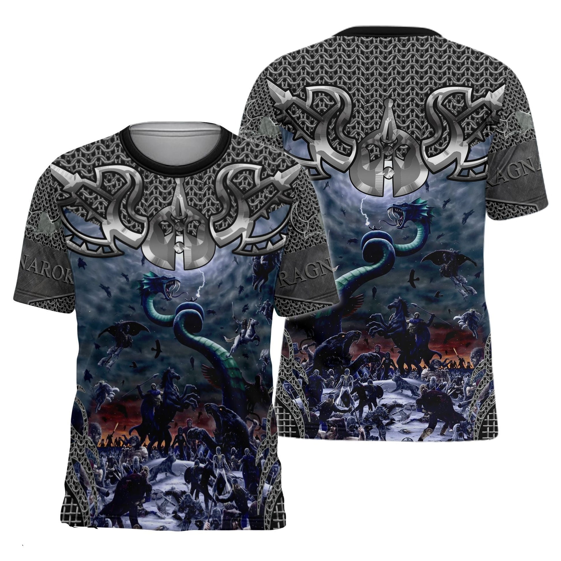  Viking Shirt Viking Ragnarok Fighting Dragon Silver Grey Shirt Viking Hoodie Adult Full Print