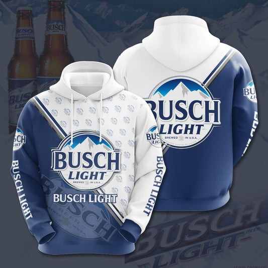  Beer Hoodie Busch Light Logo Pattern White Blue Hoodie Adult Full Print Unisex