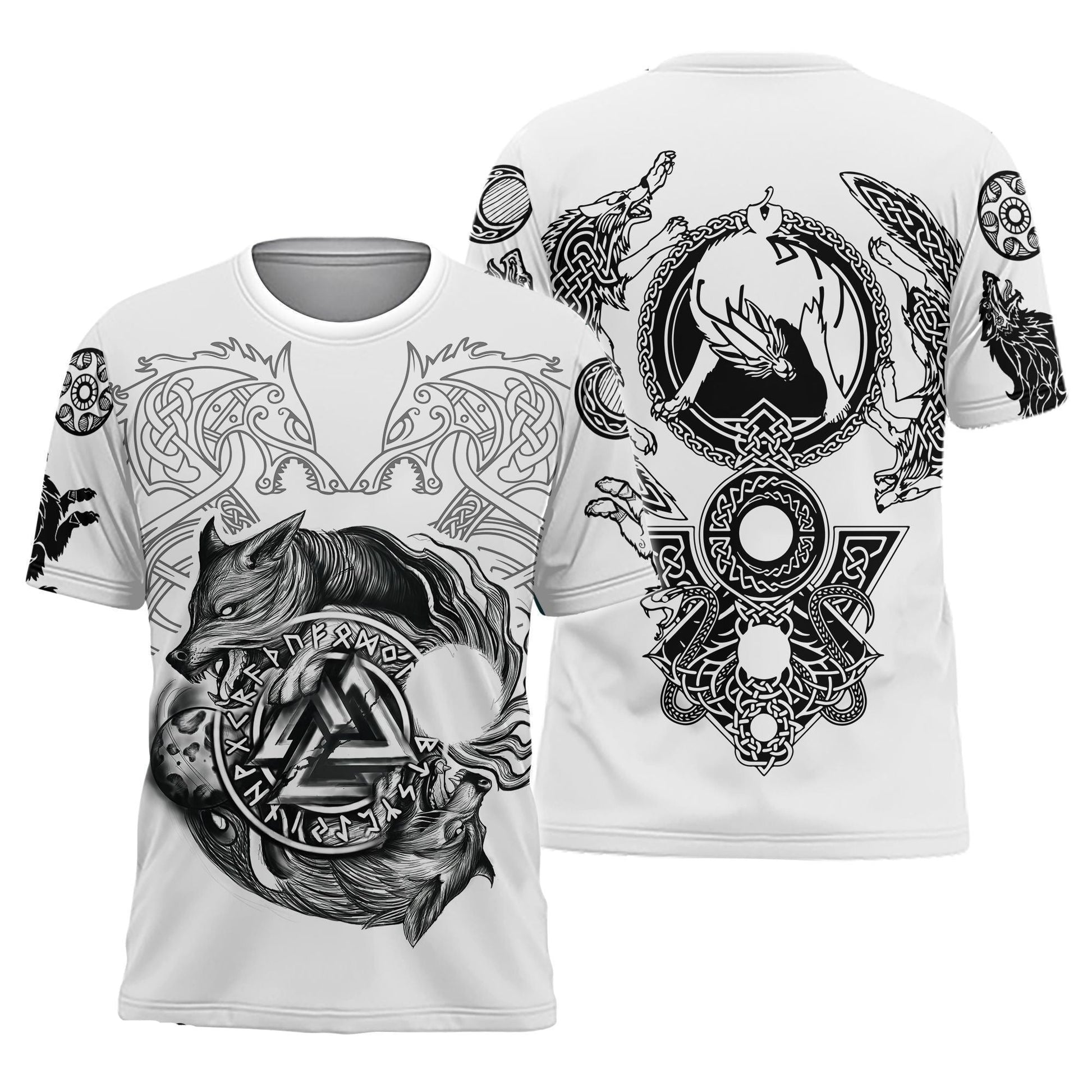  Viking Shirt Viking Skoll And Hati The Moon And The Sun Valknut Symbol Wolves White Hoodie Adult Unisex