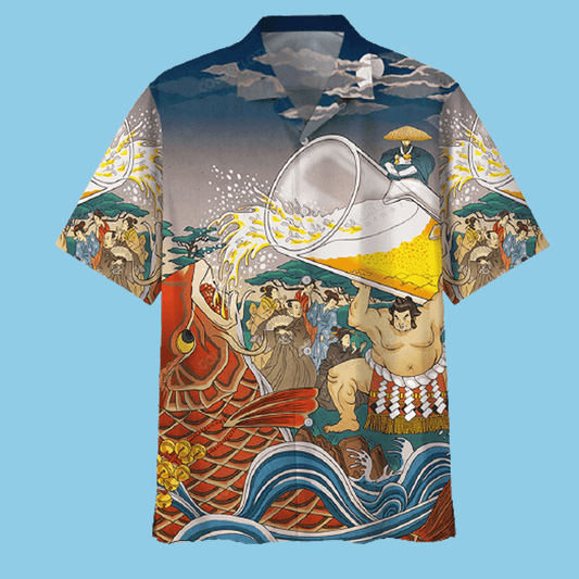 Beer Hawaiian Shirt Sumo Beer Drinking Japanese Style Aloha Shirt