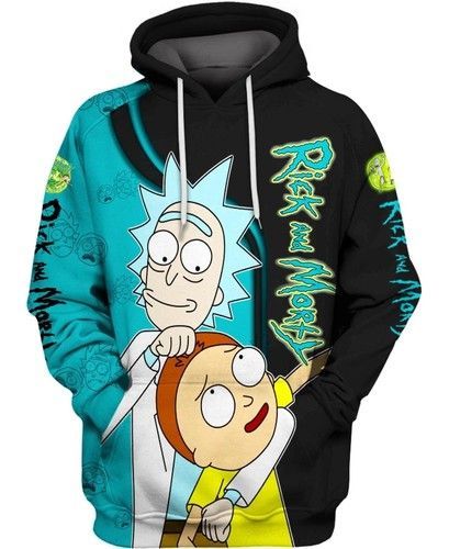  Rick And Morty Hoodie Rick And Morty Black Blue Hoodie Apparel For Fan Adult Full Print Unisex