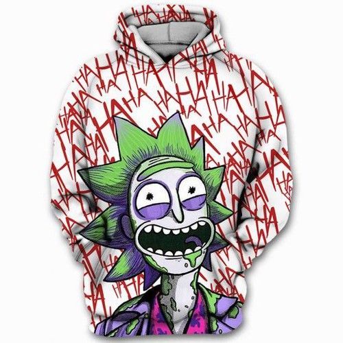  Rick And Morty Hoodie Joker Rick Ha Ha Ha White DC Rick And Morty Crossover Hoodie Apparel Adul Full Print