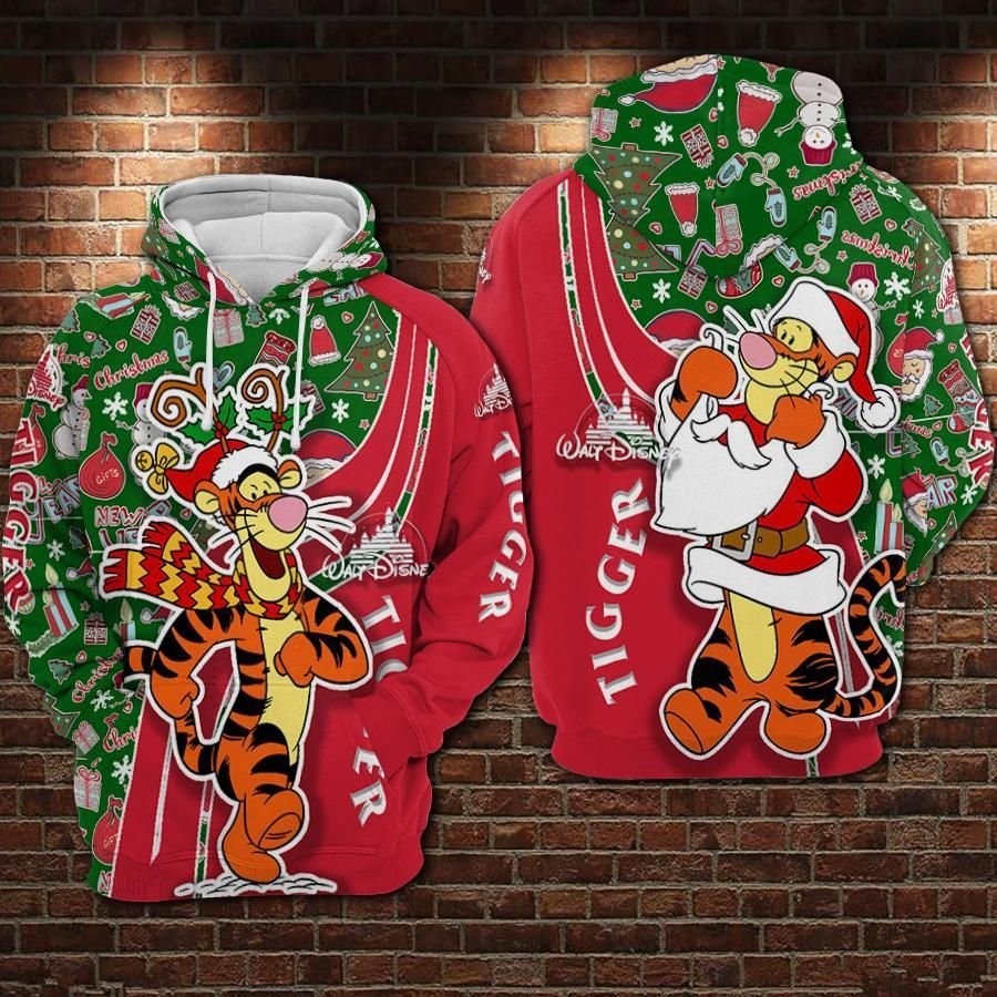 DN Christmas Hoodie Winnie The Pooh Hoodie Tigger Christmas Pattern Red Green Hoodie