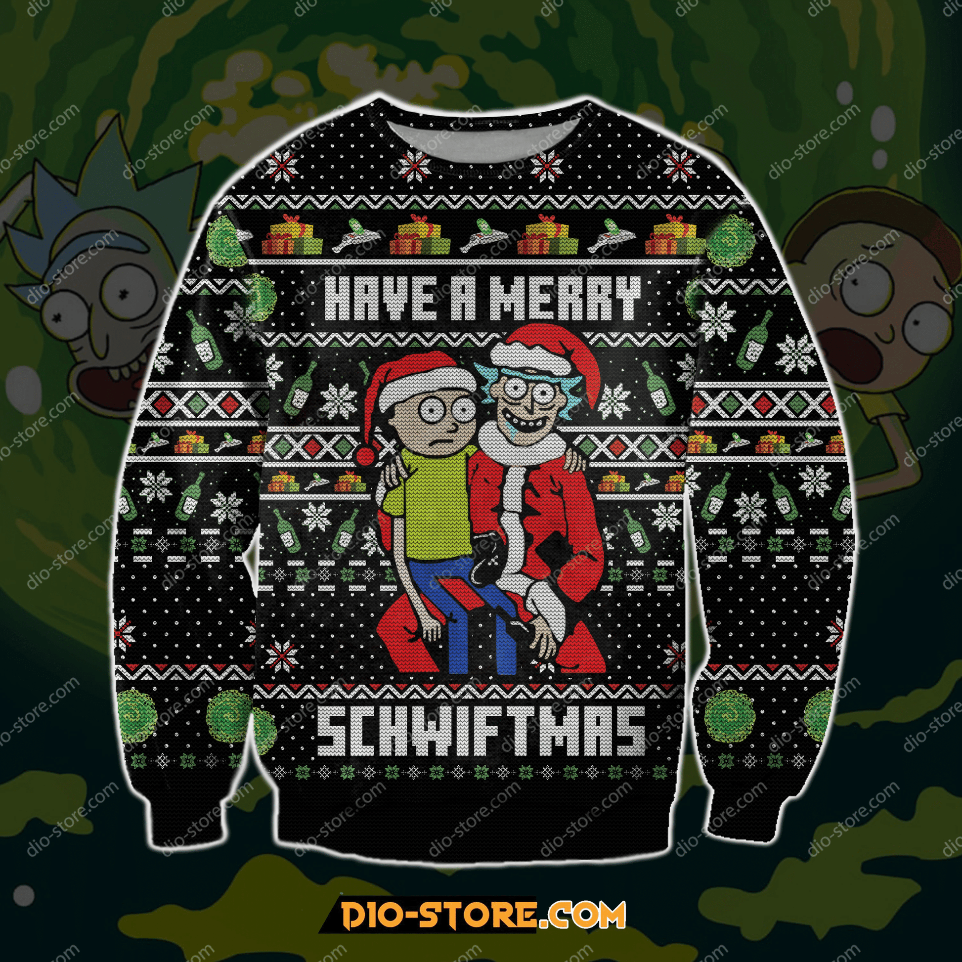 Rick And Morty Christmas Sweater Have A Merry Schwiftmas Black Ugly Sweater