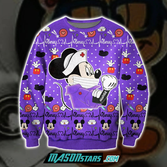 DN Sweater Nurse Sweater MK Mouse Nurse Purple Ugly Sweater