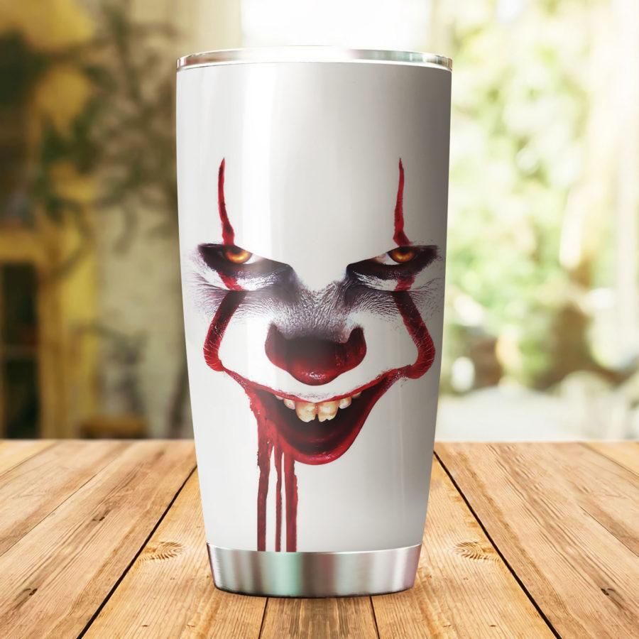 Halloween Tumbler 20 Oz IT Pennywise Bloody Face White Tumbler Cup 20 Oz