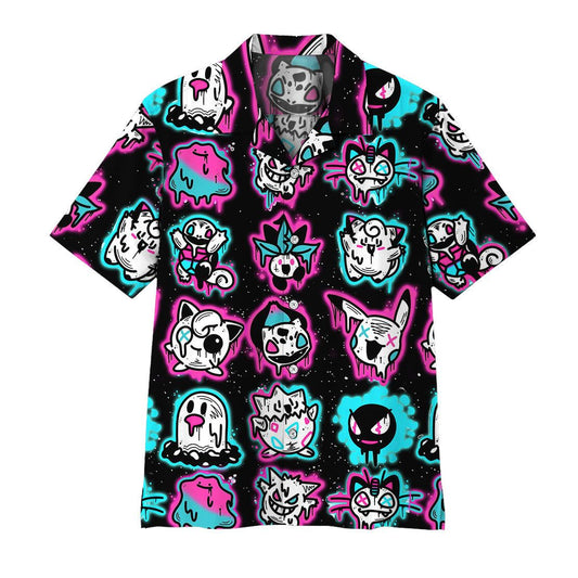 Pokemon Hawaiian Shirt Ghost Pokemons Glowing Light Black Pink Hawaii Aloha Shirt