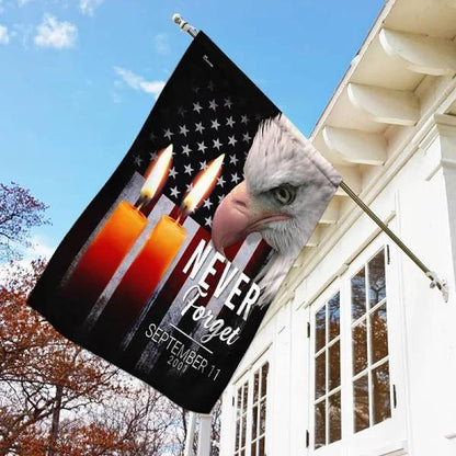 Patriot Day House Flag September 11th Flag Sorrow Eagle Candles Never Forget September 11 2001 Black Garden Flag