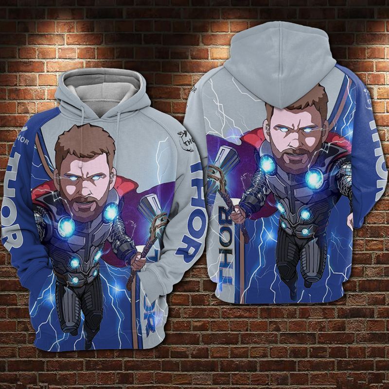 MV Hoodie Avengers Thor With Stormbreaker Blue Hoodie Avengers Hoodie