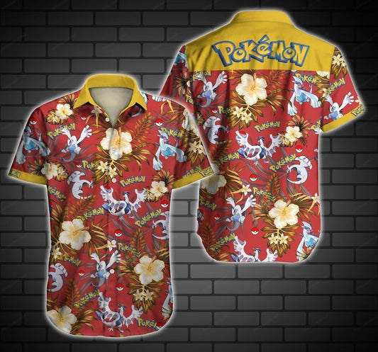 Pokemon Hawaiian Shirt Water Type Legendary Pokemon Tropical Red Yellow Hawaii Aloha Shirt