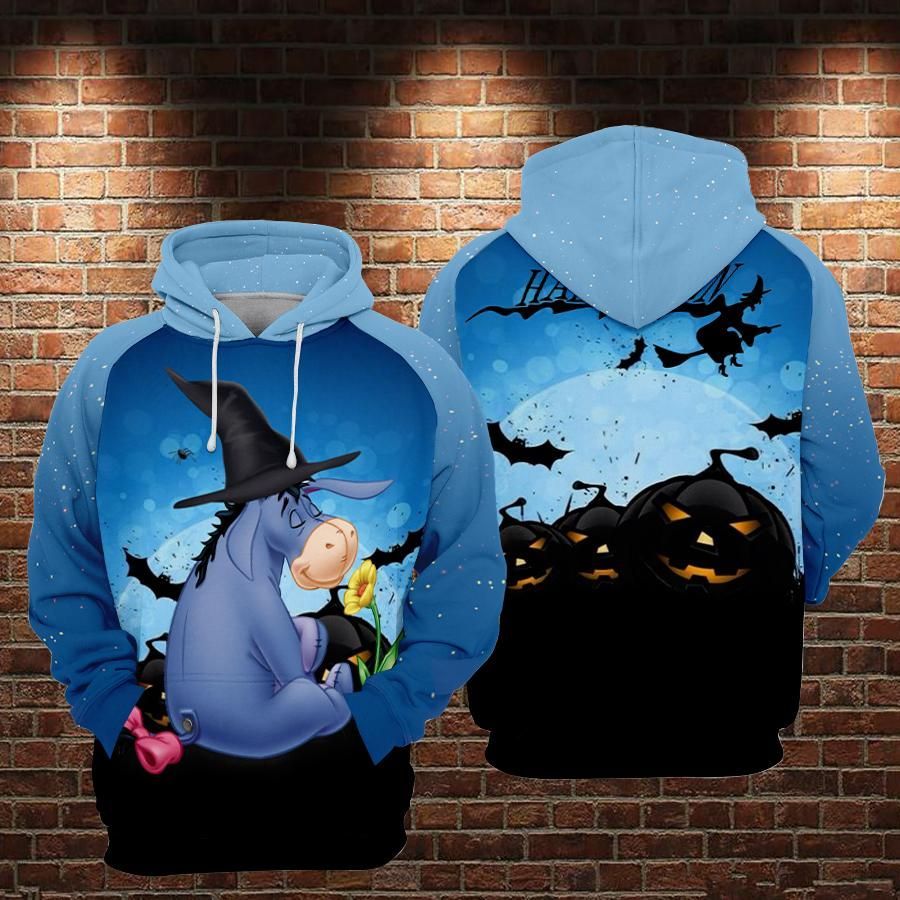 Halloween Hoodie DN Halloween Hoodie Witch Eeyore Halloween Blue Hoodie Winnie The Pooh Hoodie