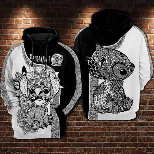 DN Hoodie Stitch Hoodie Stitch Ohana Mandala Style Black White Hoodie