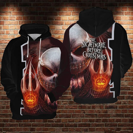  Nightmare Before Christmas Hoodie Scary Jack Skellington Black 3d Hoodie Full Size Full Print