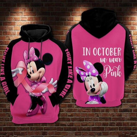 Breast Cancer Hoodie DN Minnie Hoodie Minnie In October We Wear Pink Black Pink Hoodie