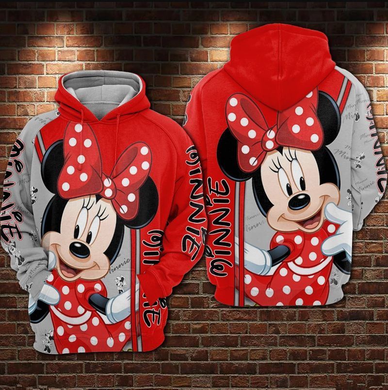 DN Hoodie Minnie Mouse Cute Red Grey Hoodie