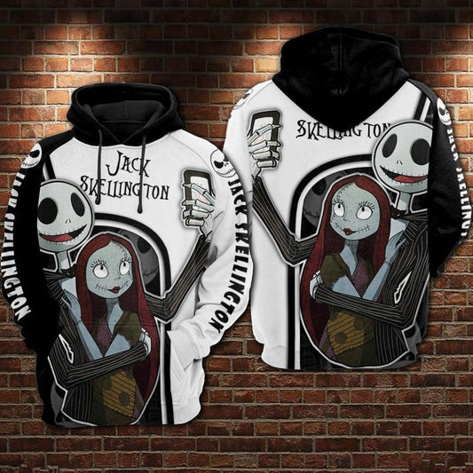  Nightmare Before Christmas Hoodie Jack And Sally Taking Selfie Black White Hoodie Adult Unisex