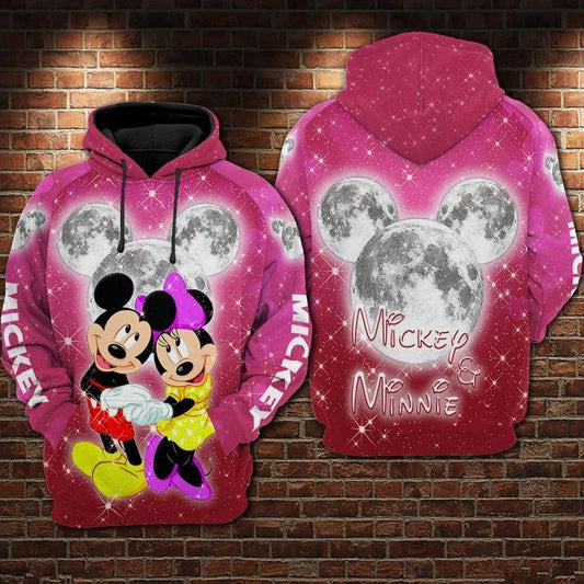 DN Hoodie Minnie Hoodie Minie And MM Mouse Head Moon Twinkle Pink Hoodie MM Hoodie