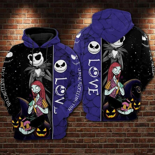  Nightmare Before Christmas Hoodie Jack Skellington Love Sally Blue Hoodie Full Size Full Print