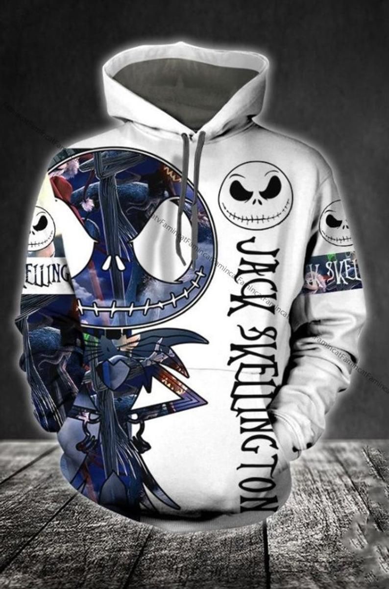  Nightmare Before Christmas Hoodie Jack Skellington Symbol Blue White Hoodie Full Size Full Print