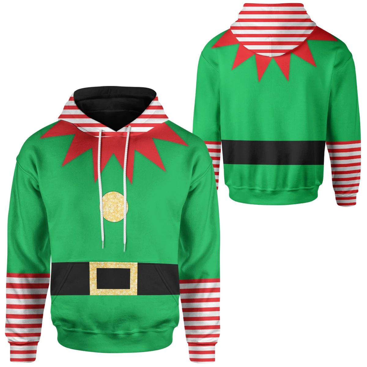 Christmas Elf Hoodie Elf Suit With Red White Striped Hoodie