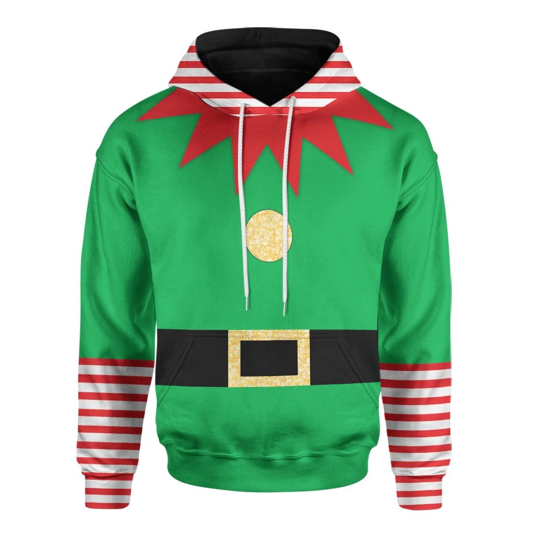 Christmas Elf Hoodie Elf Suit With Red White Striped Hoodie