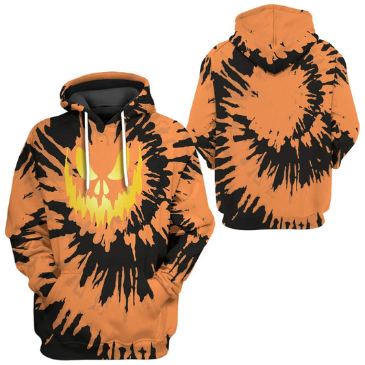 Halloween Hoodie Halloween Pumpkin Eye Tie Dye Orange Black Hoodie Halloween Clothing