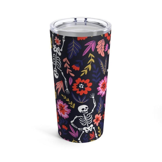 Skeleton Tumbler 20 Oz Dacing Skeleton Witch Colorful Flower Black Tumbler Cup 20 Oz Halloween Tumbler