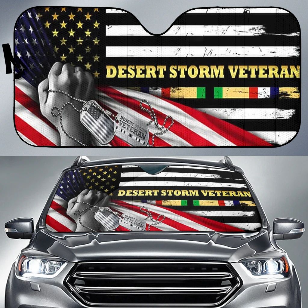 Veteran Car Sun Shade Desert Storm Veteran American Flag Windshield Sun Shade