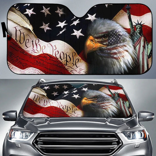 Veteran Car Sun Shade American Flag Eagles Freedom Statue Windshield Sun Shade