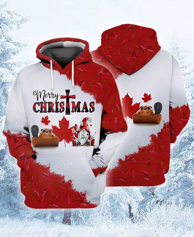 Gnome Christmas Hoodie Merry Christmas Gnome Maple Leaves Hoodie