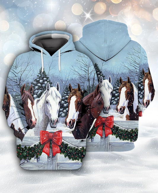 Horse Christmas Hoodie Three Horses Christmas White 3d Hoodie