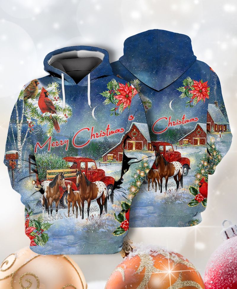 Horse Christmas Hoodie Horse Merry Christmas Farm Hoodie