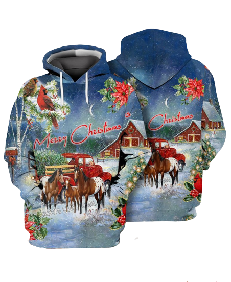 Horse Christmas Hoodie Horse Merry Christmas Farm Hoodie