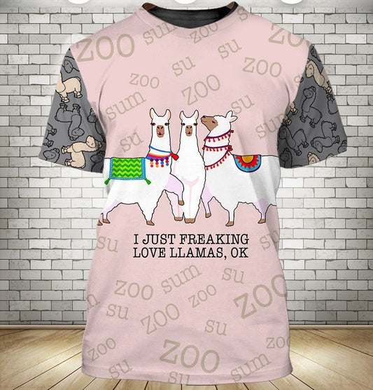 Llama T-shirt I Just Freaking Love Llamas Ok Pink Grey Shirt