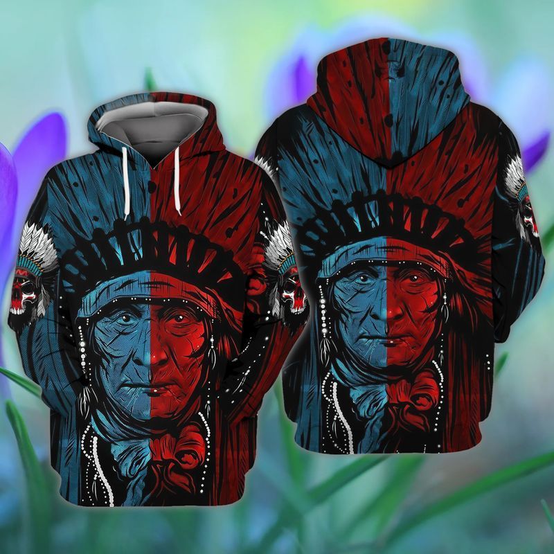 Native American Hoodie Native Indian Chief Red And Blue Hoodie