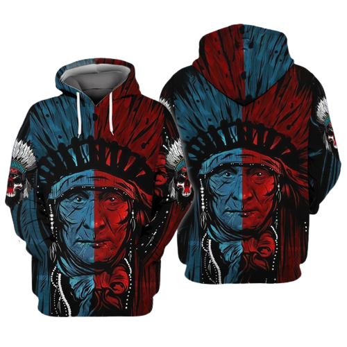Native American Hoodie Native Indian Chief Red And Blue Hoodie