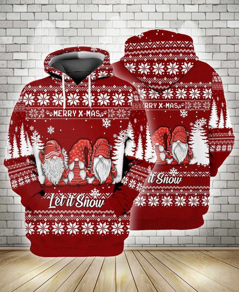 Gnome Christmas Hoodie Gnome Merry Xmas Let It Snow Christmas Pattern Red Hoodie