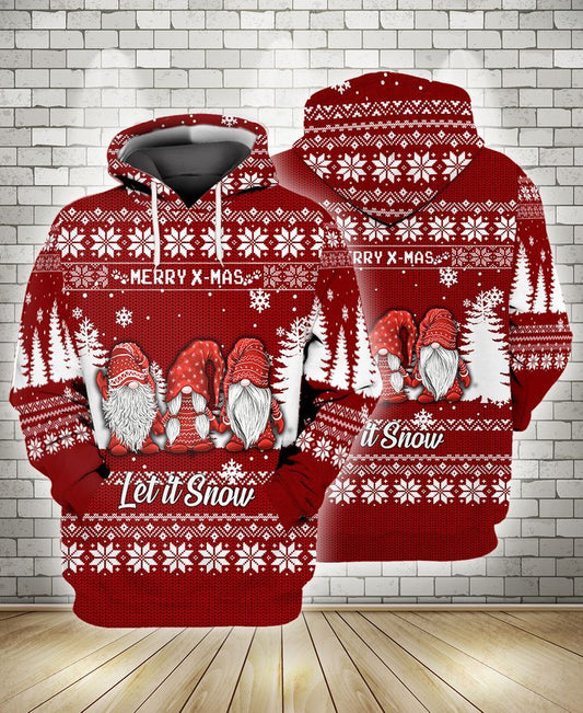 Gnome Christmas Hoodie Gnome Merry Xmas Let It Snow Christmas Pattern Red Hoodie