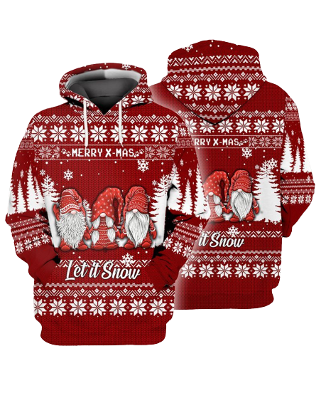 Gnome Christmas Hoodie Gnome Merry Xmas Let It Snow Christmas Pattern Red Hoodie