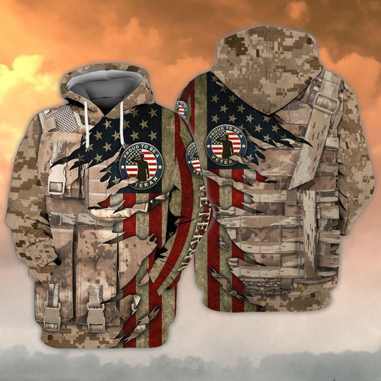 Veteran Hoodie Proud To Be A Veteran Uniform American Flag Hoodie