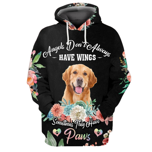 Dog Golden Retriever Hoodie Angels Don't Always Have Wings Sometimes They Have Paws Black Hoodie