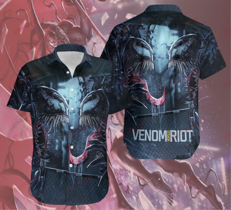 MV Venom Hawaiian Shirt Venom Versus Riot Fighting Black Hawaii Aloha Shirt